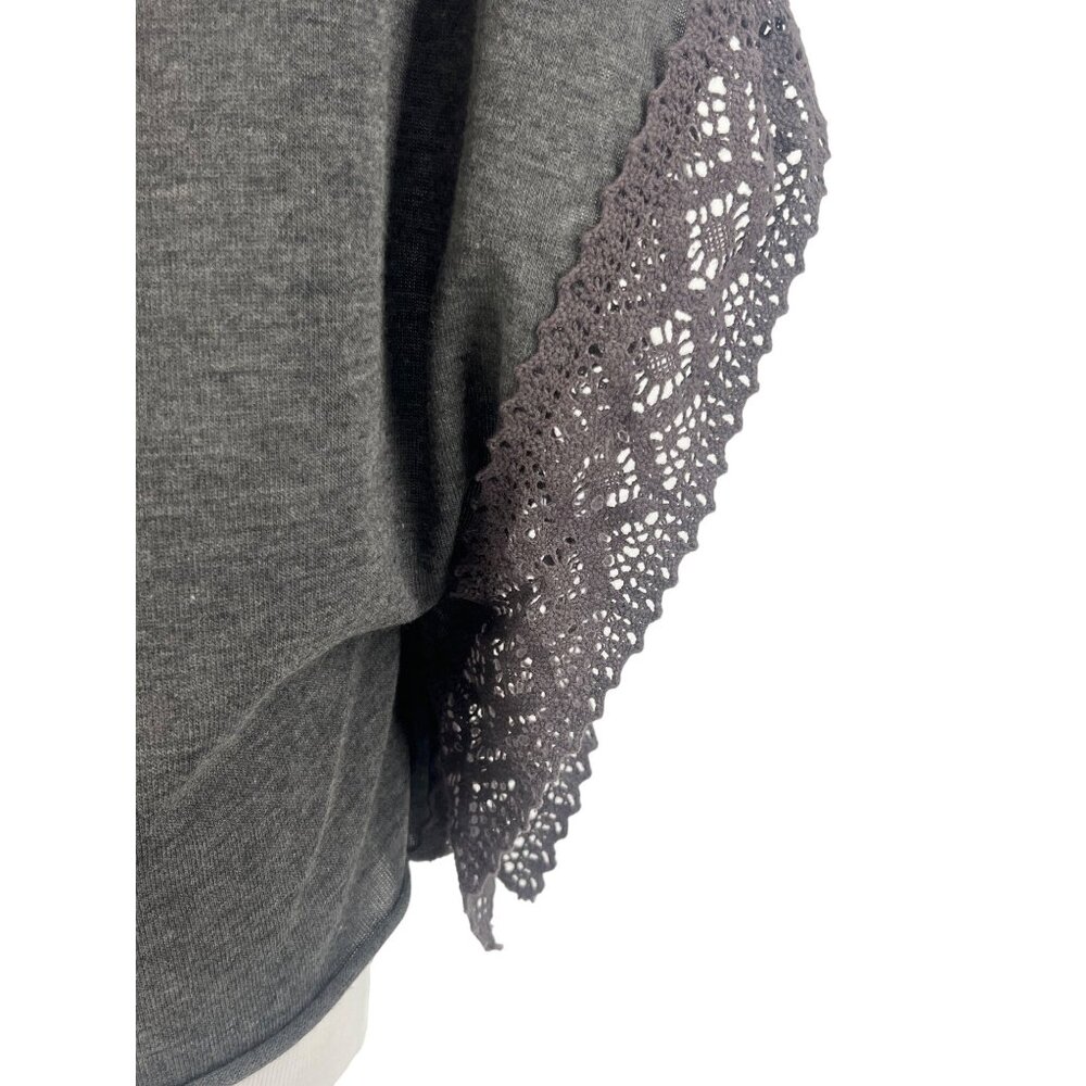 Rue21 Gray Lace Crochet Trim Flutter Sleeve V-Neck Top - Picture 7 of 12
